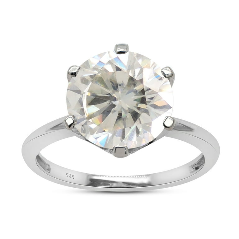 Solitaire Style 3 Carat 9.5mm Round Cut Lab Created Moissanite Diamond Engagement Ring for Women in 14K White Gold Over Sterling Silver G H Color