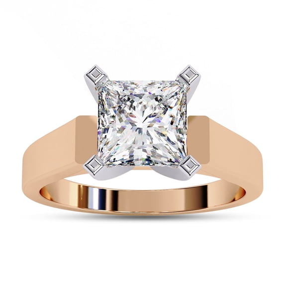 Solitaire Style Engagement Rings for Women | 6.5MM Princess Cut Lab Created Moisaanite 4-Prong Promise Rings in 14K Solid Rose Gold Jewelry Gift For Her, Ring Size 4.5