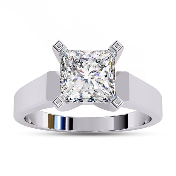 Solitaire Style Engagement Rings for Women | 6.5MM Princess Cut Lab Created Moisaanite 4-Prong Promise Rings in 14K Solid White Gold Jewelry Gift For Her, Ring Size 9.5