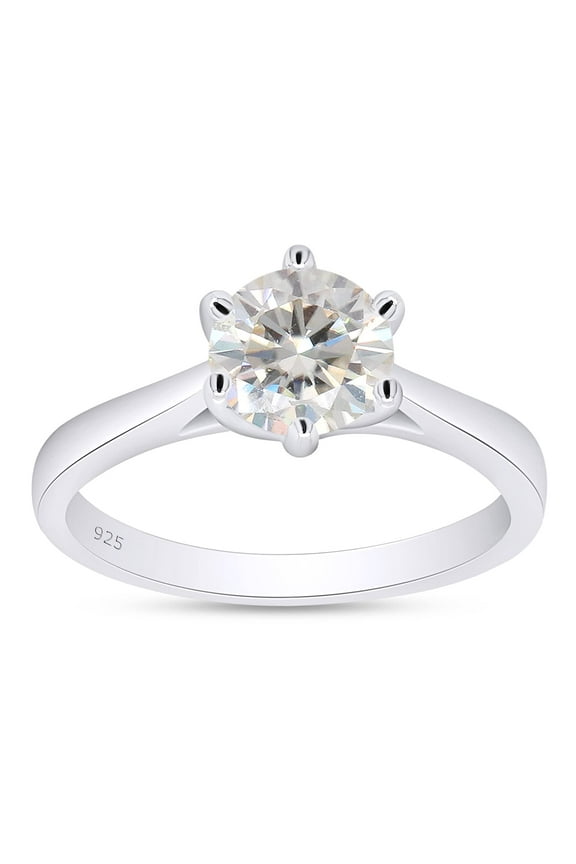 1 Carat 6.5MM Round Moissanite Diamond Solitaire Engagement Ring for Women 14K White Gold over Silver-7.5