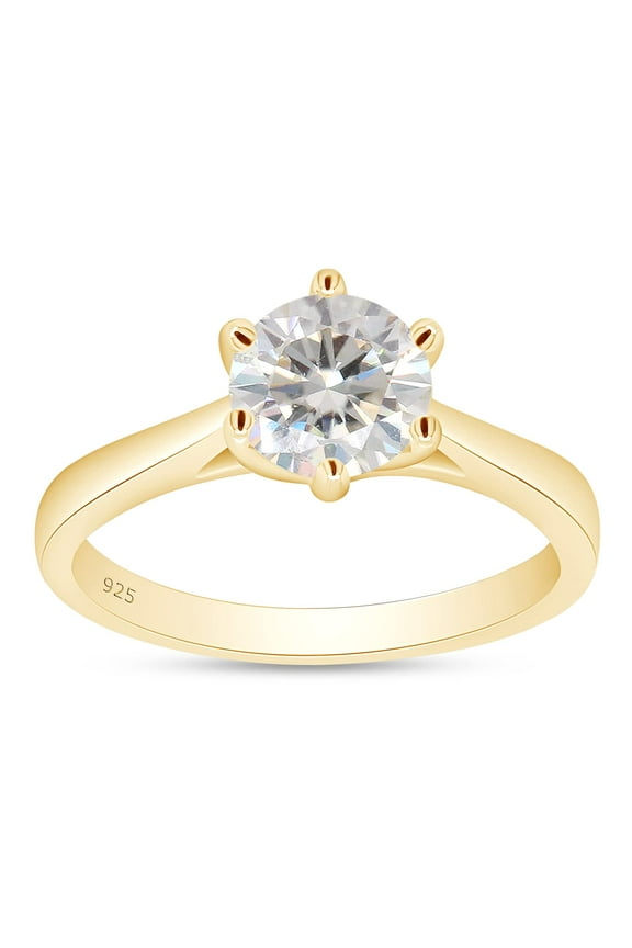 1 Carat 6.5MM Round Moissanite Diamond Solitaire Engagement Ring for Women 14K Yellow Gold over Silver-7.5
