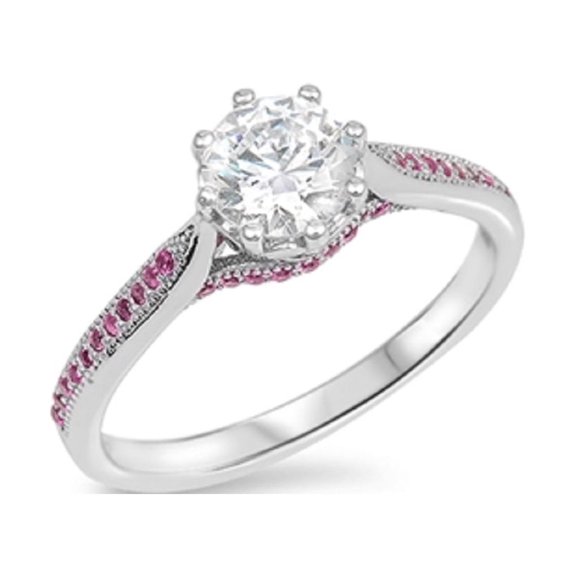 Solitaire Style Simulated Ruby Cubic Zirconia Ring Sterling Silver 925