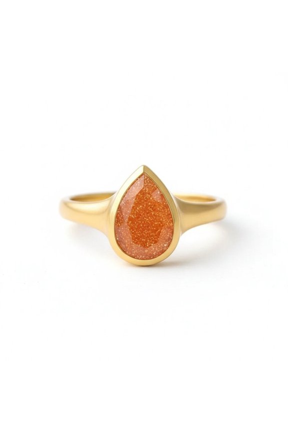 Solitaire Sunstone Signet Band Ring, Pear Cut Sunstone Engagement Ring, Orange Gemstone Ring, Bezel Set Statement Ring, Promise Ring For Her, Handmade Jewelry