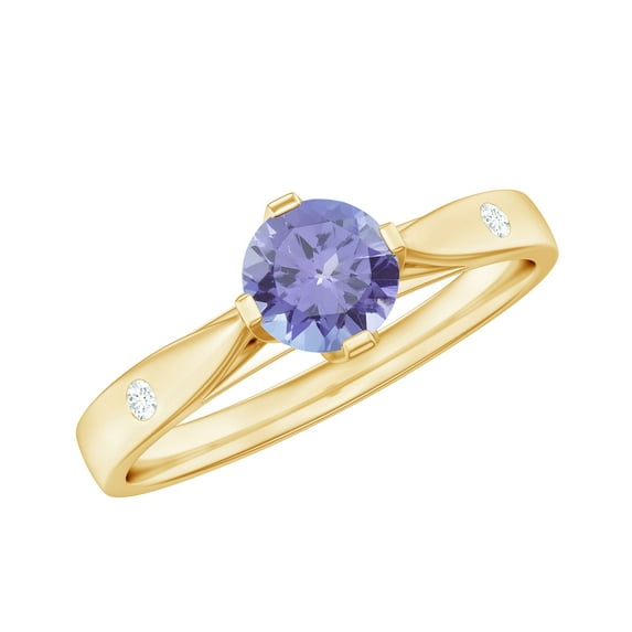 Rosec Jewels Solitaire Tanzanite Promise Ring with Diamond - December Birthstone Ring, 18K Yellow Gold, US 5.50