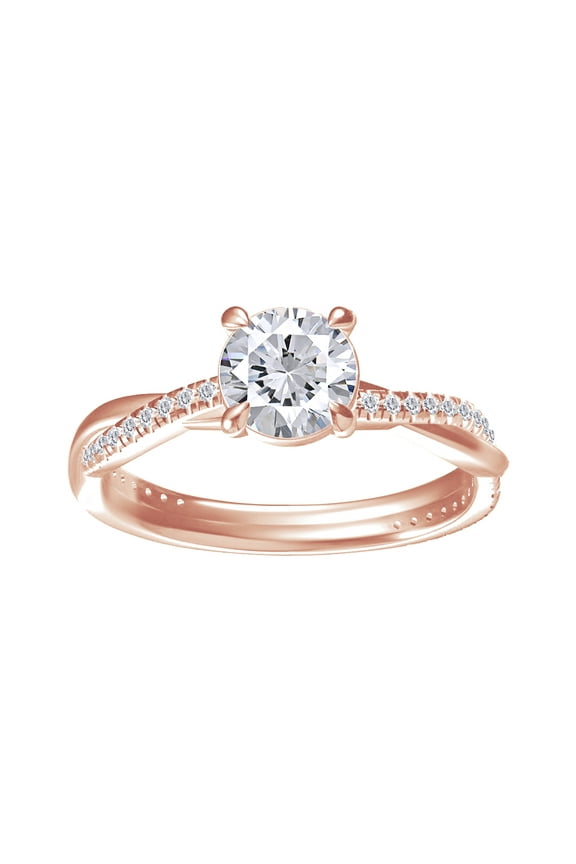 Solitaire Twisted Engagement Rings, Center 6MM Round Moissanite Diamond Rings For Women In 14k Rose Gold Over Sterling Silver, Stackble Promise Bridal Rings For Her (1.00 Ctw) Ring Size-7.5