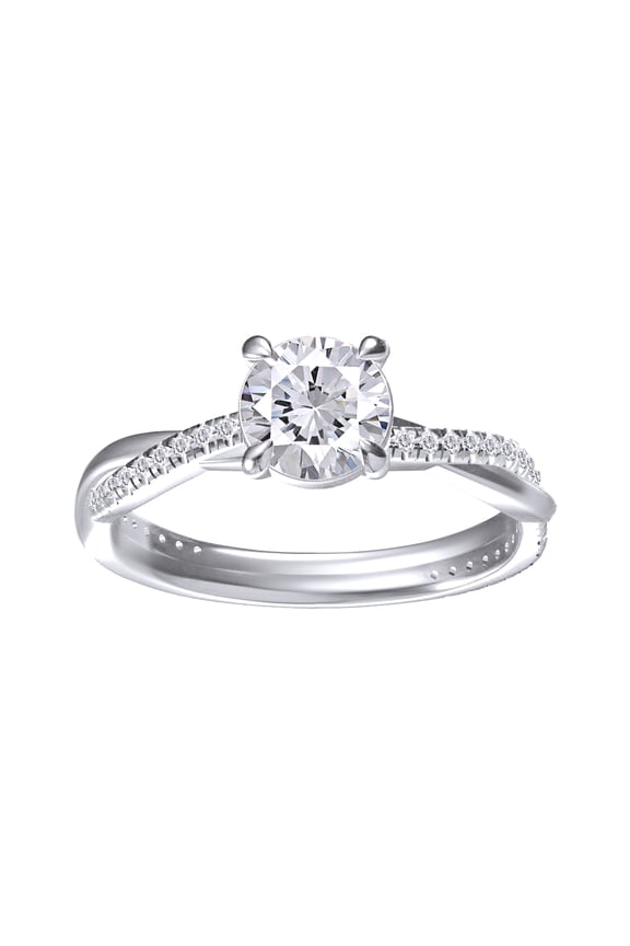 Solitaire Twisted Engagement Rings, Center 6MM Round Moissanite Diamond Rings For Women In 14k White Gold Over Sterling Silver, Stackble Promise Bridal Rings For Her (1.00 Ctw) Ring Size-8