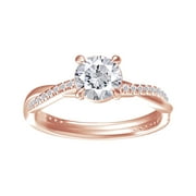 AFFY Solitaire Twisted Engagement Rings, Center 6MM Round Moissanite Diamond Rings For Women In 14k Rose Gold Over Sterling Silver, Stackble Promise Bridal Rings For Her (1.00 Ctw) Ring Size-8