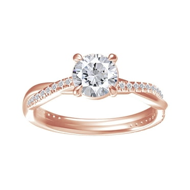 Solitaire Twisted Engagement Rings, Center 6MM Round Moissanite Diamond Rings For Women In 14k Rose Gold Over Sterling Silver, Stackble Promise Bridal Rings For Her (1.00 Ctw) Ring Size-8