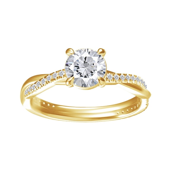 Solitaire Twisted Engagement Rings, Center 6MM Round Moissanite Diamond Rings For Women In 14k Yellow Gold Over Sterling Silver, Stackble Promise Bridal Rings For Her (1.00 Ctw) Ring Size-6