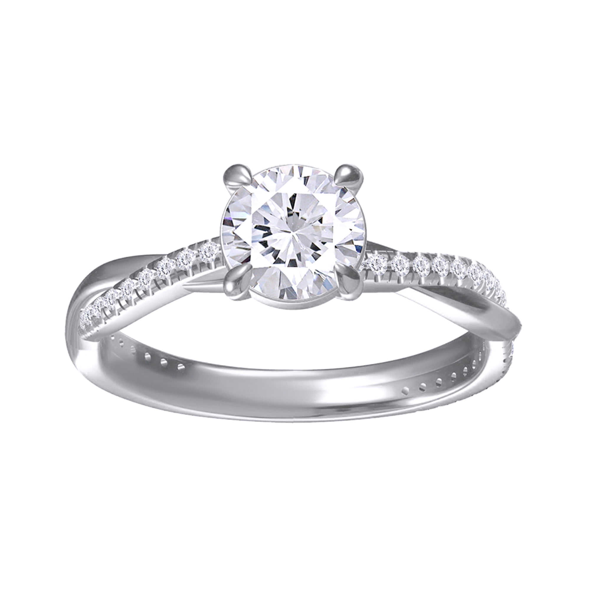 Solitaire Twisted Engagement Rings, Center 7.5MM Round Moissanite Diamond Rings For Women In 14k White Gold Over Sterling Silver, Stackble Promise Bridal Rings For Her (2.00 Ctw) Ring Size-5.5