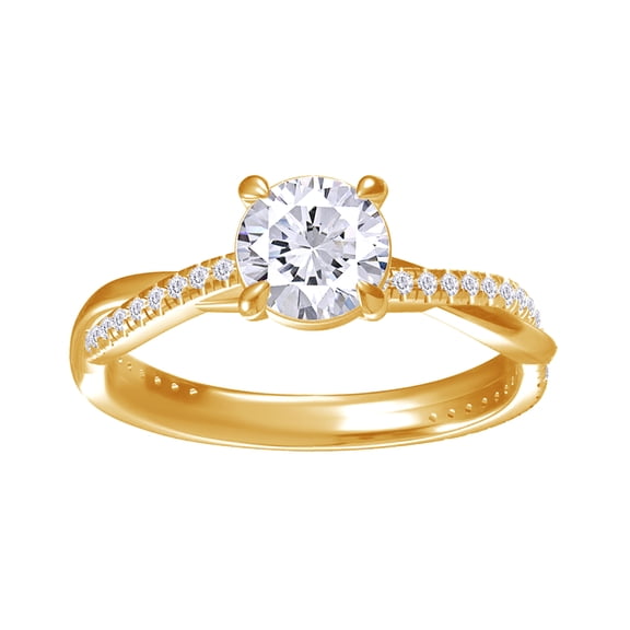 Solitaire Twisted Engagement Rings, Center 7.5MM Round Moissanite Diamond Rings For Women In 14k Yellow Gold Over Sterling Silver, Stackble Promise Bridal Rings For Her (2.00 Ctw) Ring Size-8.5