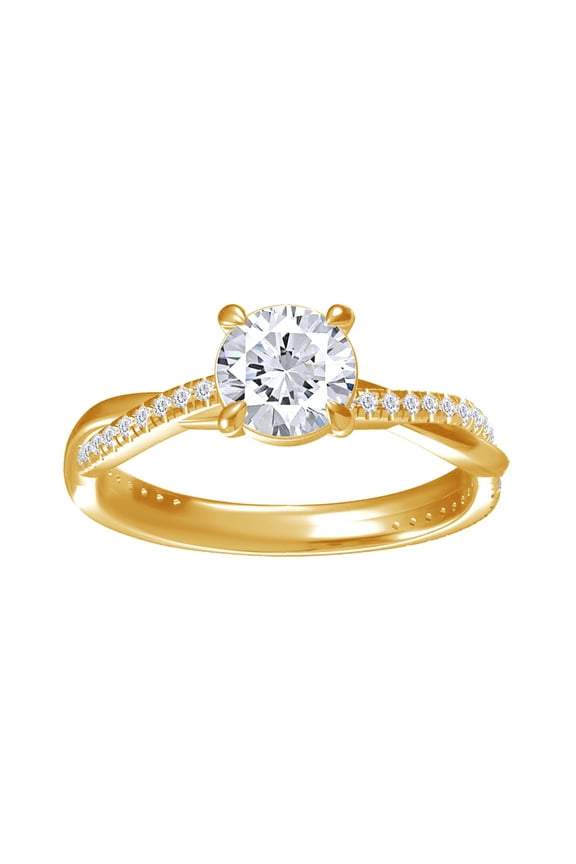 Solitaire Twisted Engagement Rings, Center 7.5MM Round Moissanite Diamond Rings For Women In 14k Yellow Gold Over Sterling Silver, Stackble Promise Bridal Rings For Her (2.00 Ctw) Ring Size-4