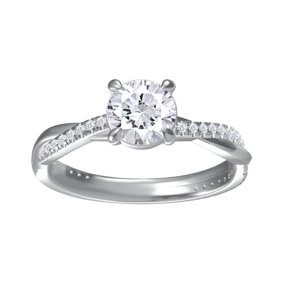 Solitaire Twisted Engagement Rings, Center 7.5MM Round Moissanite Diamond Rings For Women In 14k White Gold Over Sterling Silver, Stackble Promise Bridal Rings For Her (2.00 Ctw) Ring Size-8