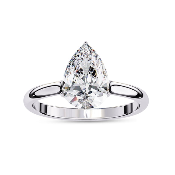 Solitaire Wedding Engagement Ring for Women | Center 10x7mm Pear Cut Lab Created Moissanite Stackable Band Promise Rings in 14K Solid White Gold Jewelry Gift for Her, Ring Size 4.5