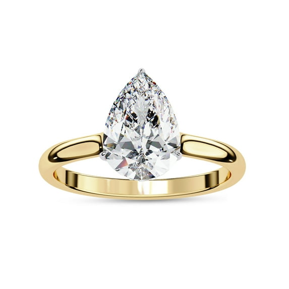 Solitaire Wedding Engagement Ring for Women | Center 10x7mm Pear Cut Lab Created Moissanite Stackable Band Promise Rings in 14K Solid Yellow Gold Jewelry Gift for Her, Ring Size 7.5