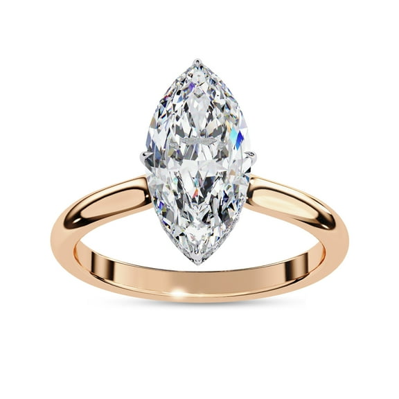 Solitaire Wedding Engagement Ring for Women | Center 12x6mm Marquise Cut Lab Created Moissanite Promise Rings in 14K Solid Rose Gold Jewelry Gift for Her, Size 8.5