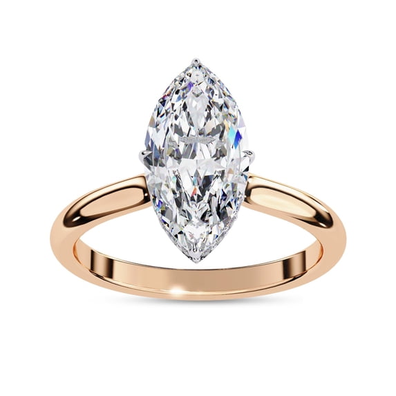 AFFY Solitaire Wedding Engagement Ring for Women | Center 12x6mm Marquise Cut Lab Created Moissanite Promise Rings in 14K Solid Rose Gold Jewelry Gift for Her, Size 9