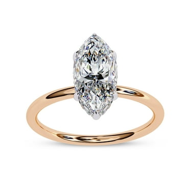 Solitaire Wedding Engagement Ring for Women | Center 12x6mm Marquise Cut Lab Created Moissanite Stackable Band Promise Rings in 14K Solid Rose Gold Jewelry Gift for Her, Ring Size 8.5