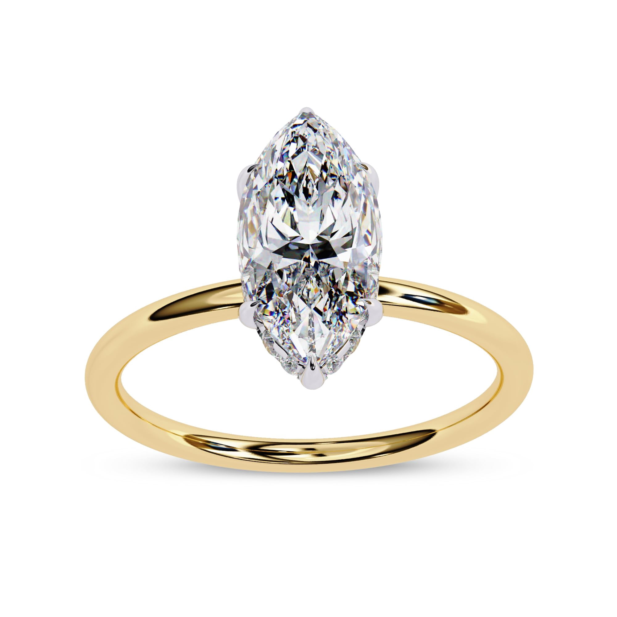 AFFY Solitaire Wedding Engagement Ring for Women Center 12x6mm Marquise Cut Lab Created Moissanite Stackable Band Promise Rings in 14K Solid Yellow Gold Jewelry Gift for Her 6