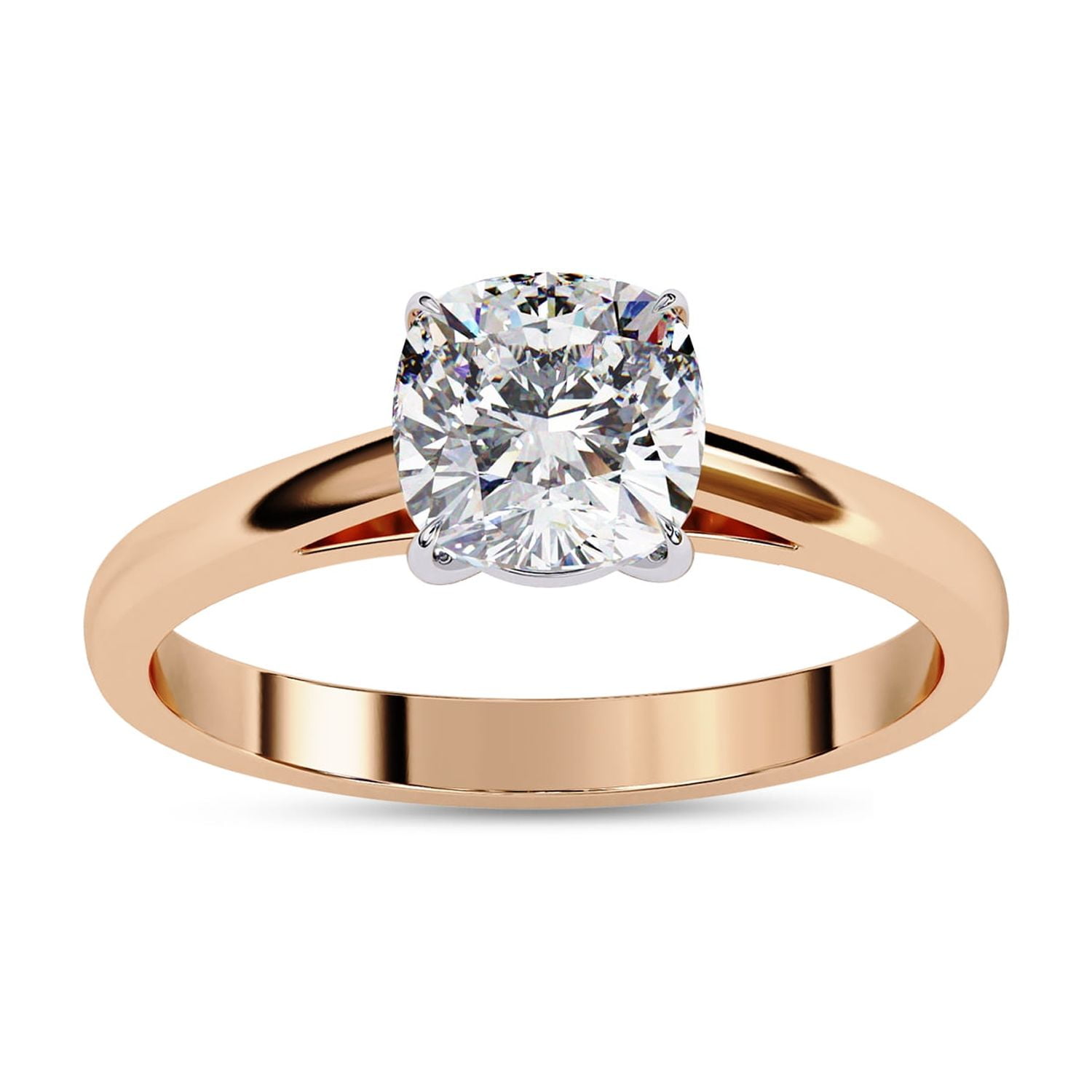 Solitaire Wedding Engagement Ring for Women | Center 6.5MM Cushion Cut Lab Created Moissanite Promise Rings in 10K Solid Rose Gold Jewelry Gift for Her, Ring Size 6