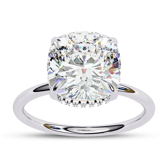 Solitaire Wedding Engagement Ring for Women | Center 8.7mm Cushion Cut Lab Created Moissanite Promise Rings in 10K Solid White Gold Gift for Her, Ring Size 4