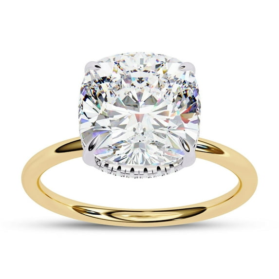 Solitaire Wedding Engagement Ring for Women | Center 8.7mm Cushion Cut Lab Created Moissanite Promise Rings in 10K Solid Yellow Gold Gift for Her, Ring Size 8.5