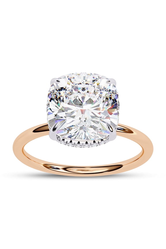 Solitaire Wedding Engagement Ring for Women | Center 8.7mm Cushion Cut Lab Created Moissanite Promise Rings in 14K Solid Rose Gold Gift for Her, Ring Size 10