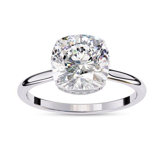 Solitaire Wedding Engagement Ring for Women | Center 8mm Cushion Cut Lab Created Moissanite Stackable Band Promise Rings in 14K Solid White Gold Jewelry Gift for Her, Ring Size 7