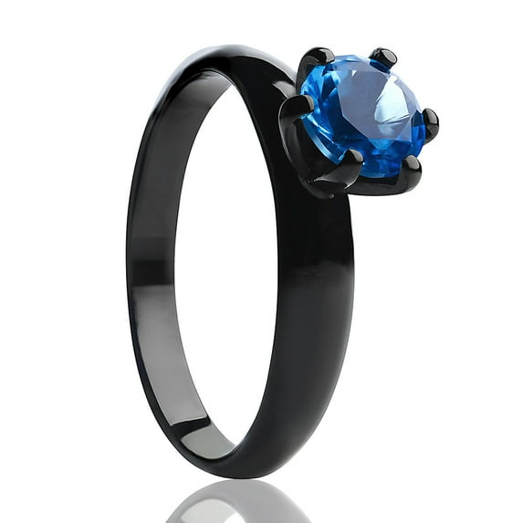 Solitaire Wedding Ring - CZ Wedding Ring - Black Wedding Ring - Solitaire Ring - Aquamarine, 8.25