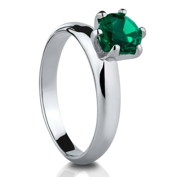 Solitaire Wedding Ring - Emerald Wedding Ring - Solitaire Wedding Ring - Titanium Ring - Silver, 4.5
