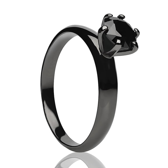 Solitaire Wedding Ring - Titanium Wedding Ring - Engagement Ring - Black CZ Ring - Gunmetal, 6.5