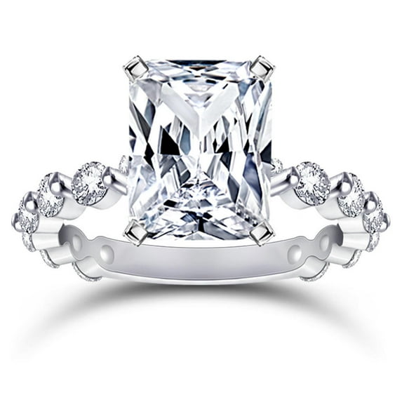 Solitaire With Accent Hidden Halo Engagement Ring 1.8 Ct Radiant Cut Diamond 14K White Gold Over