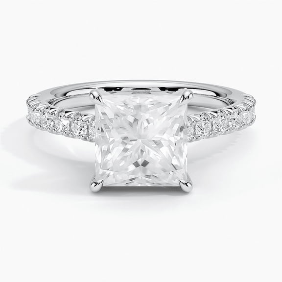 Solitaire With Accents Ring 1.4 Ct Princess Cut Moissanite Ring For Women 14K White Gold Plated