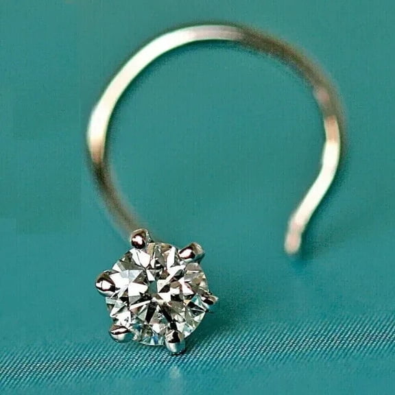 Solitaire Women's Lab Created Diamond Nose Pin Ring Piercing Pin 14k White Gold Plated Silver