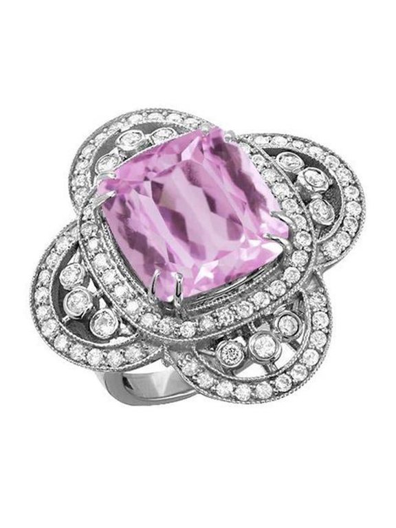 Solitaire with Accent 12 CT Kunzite with Diamonds Ring, Gold - Size 6.5