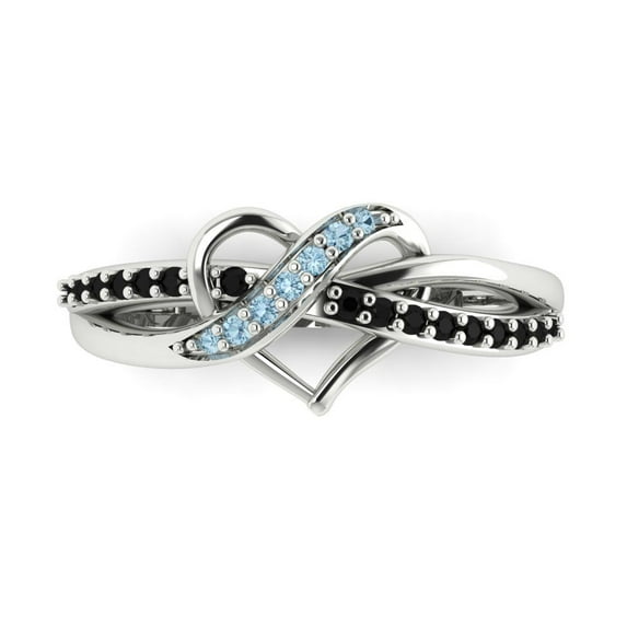 Solitaire with Accents Engagement Ring for Women - 0.22ct Natural Aquamarine in 14K White Gold Promise Ring