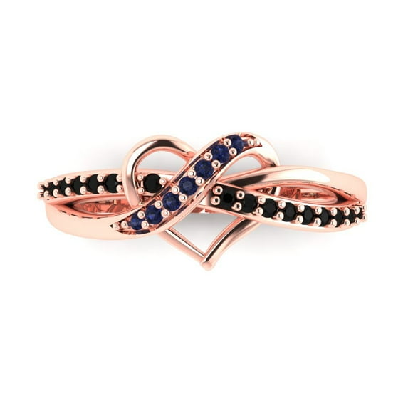 Solitaire with Accents Engagement Ring for Women - 0.22ct Simulated Blue Sapphire in 14K Rose Gold Promise Ring