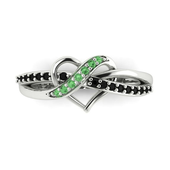 Solitaire with Accents Engagement Ring for Women - 0.22ct Simulated Green Diamond in 14K White Gold Promise Ring