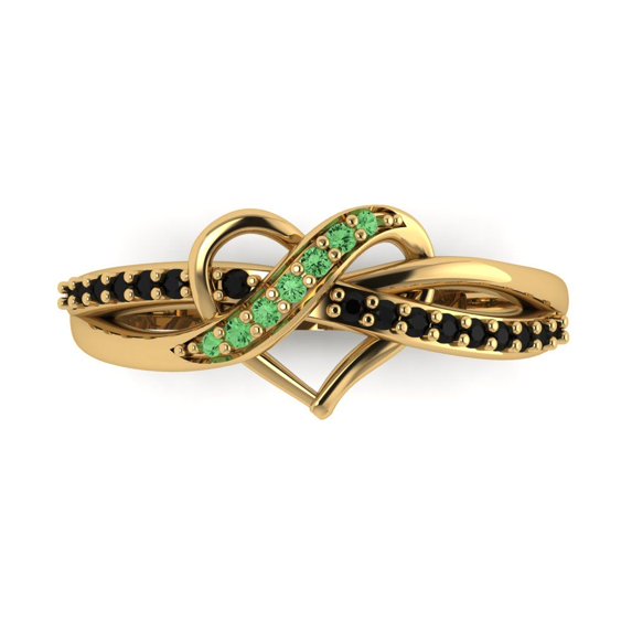 Solitaire with Accents Engagement Ring for Women - 0.22ct Simulated Green Diamond in 14K Yellow Gold Promise Ring
