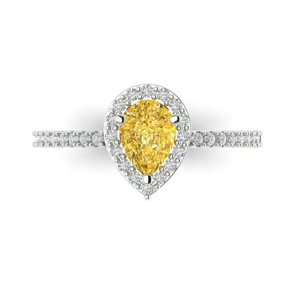 Solitaire with Accents Engagement Ring for Women - 0.755ct Natural Citrine in 14K White Gold Promise Ring