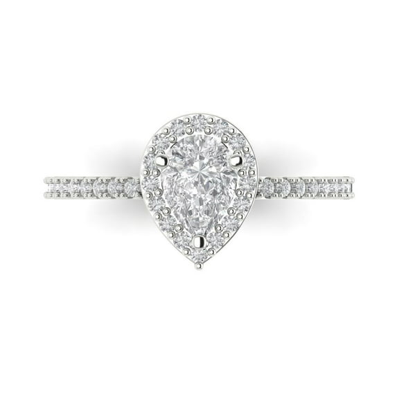 Solitaire with Accents Engagement Ring for Women - 0.755ct Simulated Diamond in 14K White Gold Promise Ring
