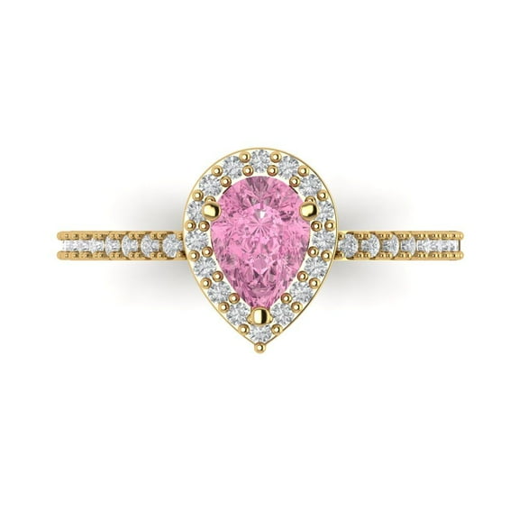 Solitaire with Accents Engagement Ring for Women - 0.755ct Simulated Pink Diamond in 14K Yellow Gold Promise Ring