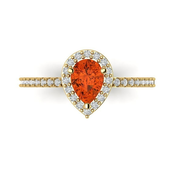 Solitaire with Accents Engagement Ring for Women - 0.755ct Simulated Red Diamond in 14K Yellow Gold Promise Ring