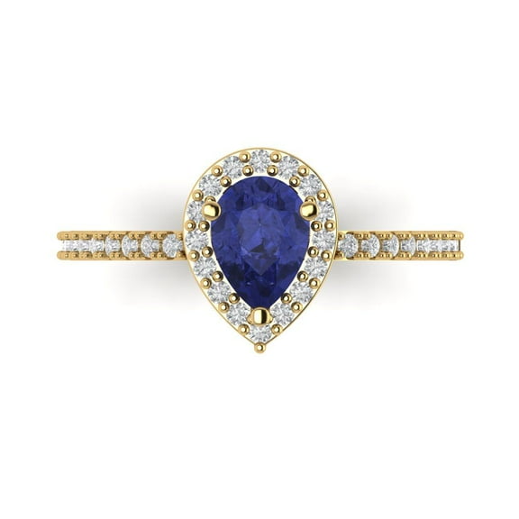 Solitaire with Accents Engagement Ring for Women - 0.755ct Simulated Tanzanite in 18K Yellow Gold Promise Ring