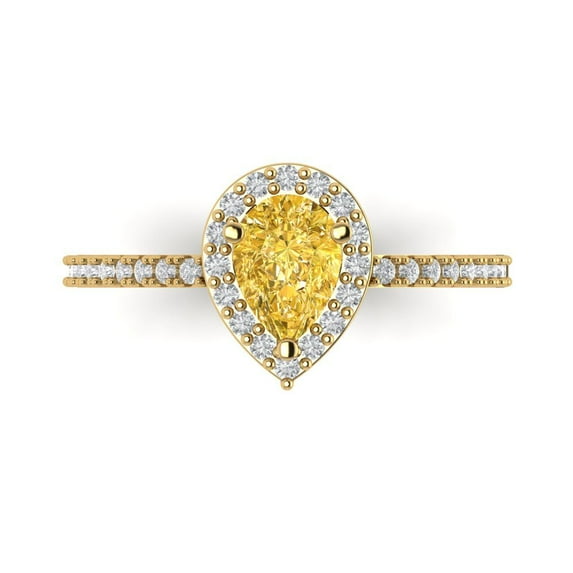 Solitaire with Accents Engagement Ring for Women - 0.755ct Simulated Yellow Diamond in 14K Yellow Gold Promise Ring