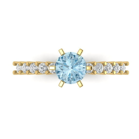 Solitaire with Accents Engagement Ring for Women - 1.05ct Natural Aquamarine in 14K Yellow Gold Promise Ring