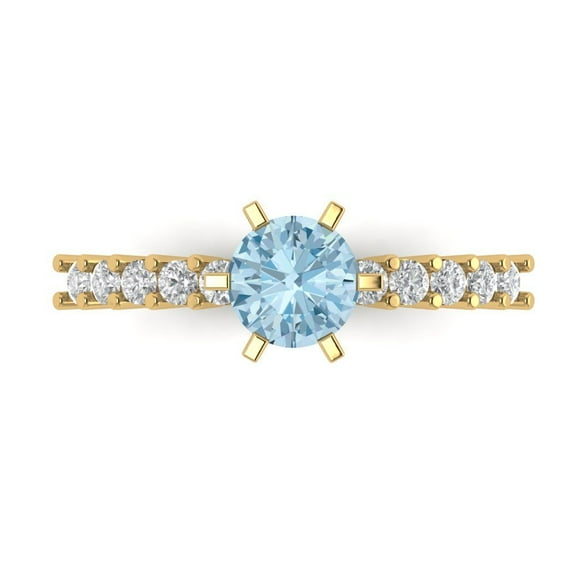 Solitaire with Accents Engagement Ring for Women - 1.05ct Natural Swiss Blue Topaz in 14K Yellow Gold Promise Ring