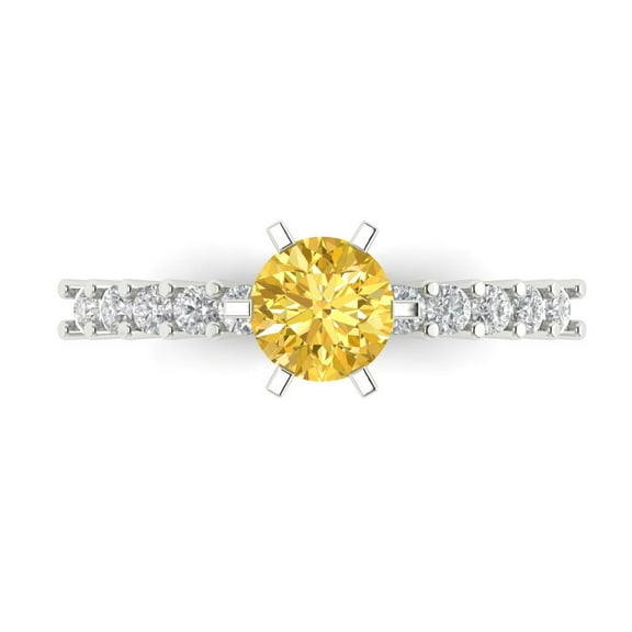 Solitaire with Accents Engagement Ring for Women - 1.05ct Simulated Yellow Diamond in 18K White Gold Promise Ring