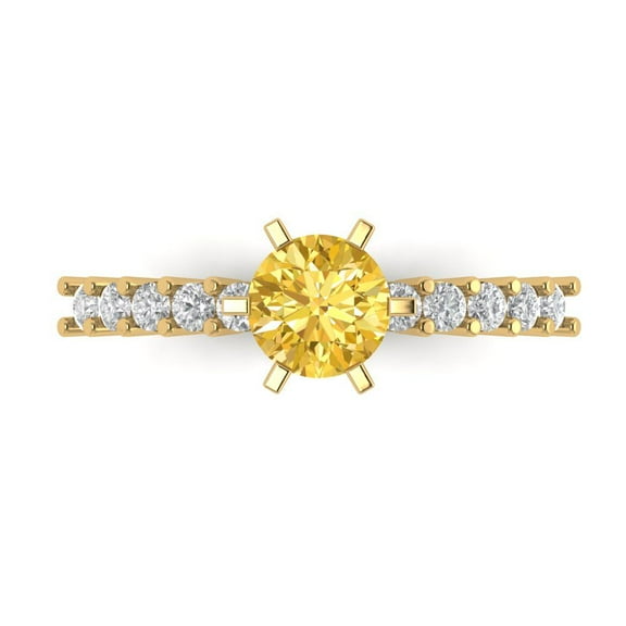 Solitaire with Accents Engagement Ring for Women - 1.05ct Simulated Yellow Diamond in 18K Yellow Gold Promise Ring