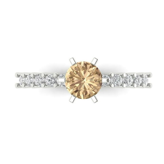 Solitaire with Accents Engagement Ring for Women - 1.05ct Yellow Moissanite in 18K White Gold Promise Ring